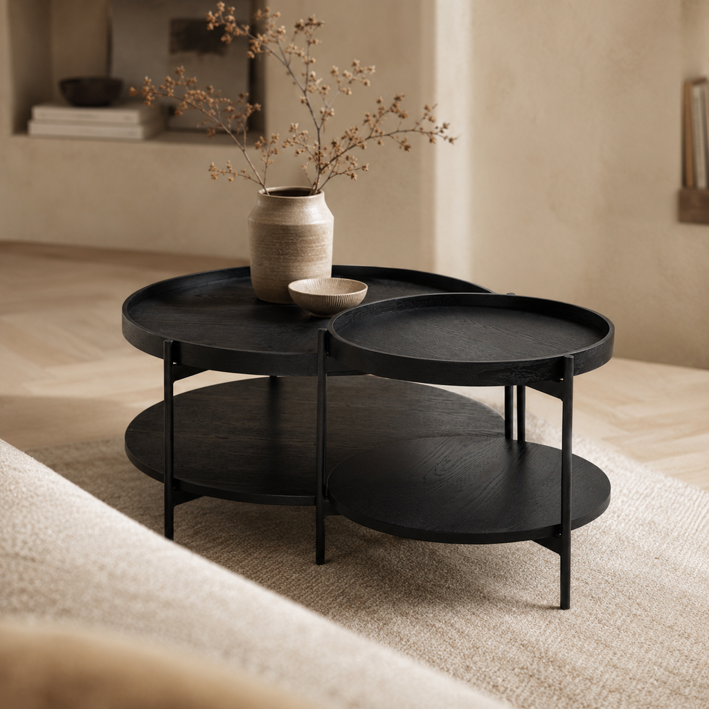 Mesa de centro redonda de madera, 50 cm