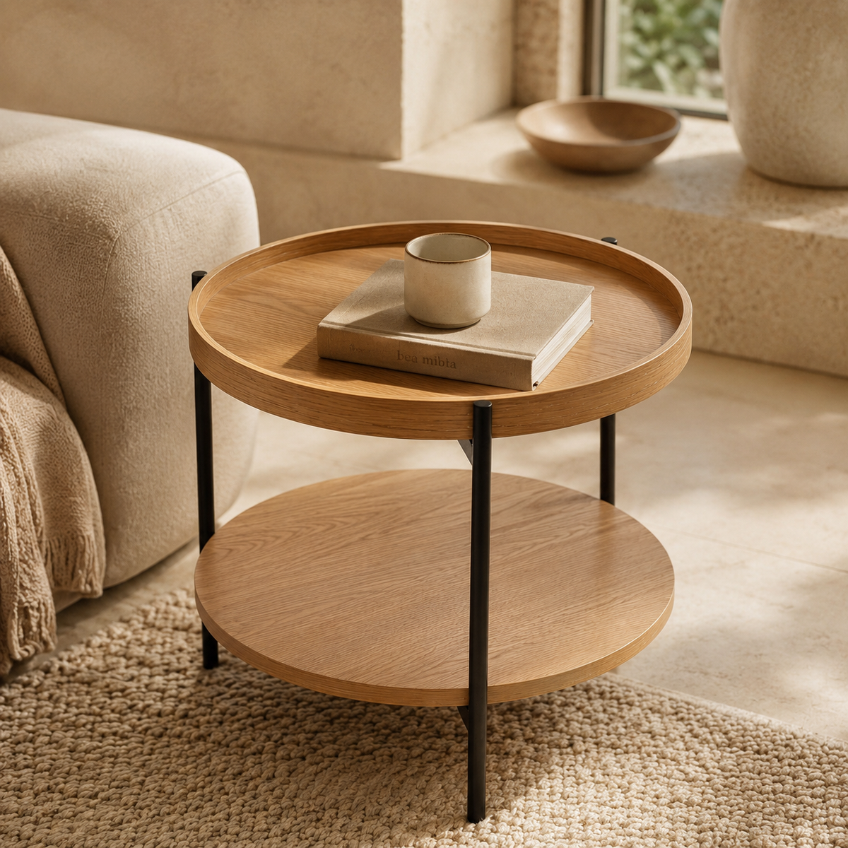 Mesa de centro redonda de madera, 50 cm