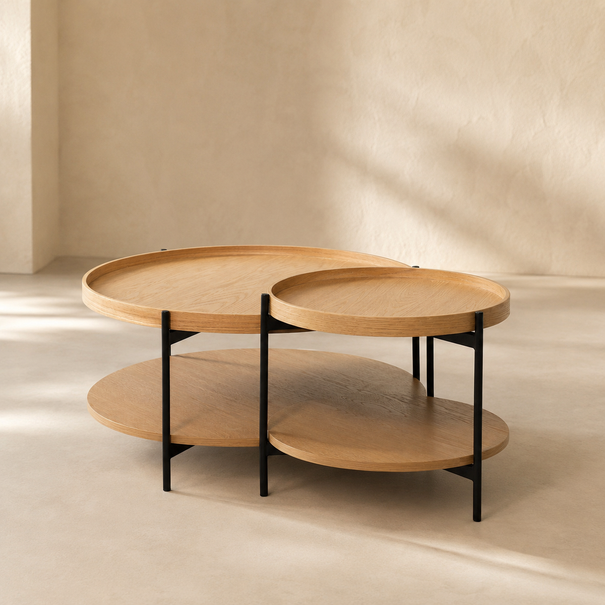 Mesa de centro redonda de madera, 50 cm