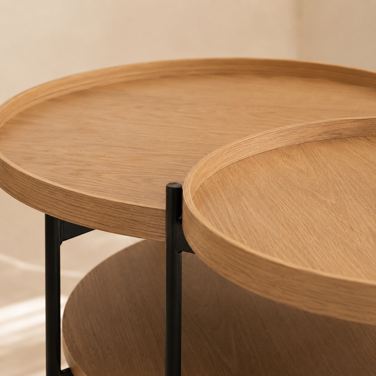Mesa de centro redonda de madera, 50 cm