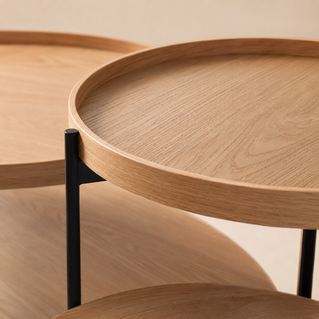 Mesa de centro redonda de madera, 50 cm