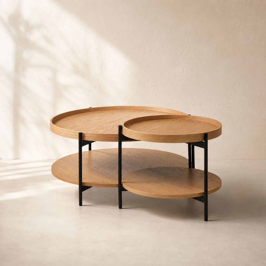 Mesa de centro redonda de madera, 50 cm