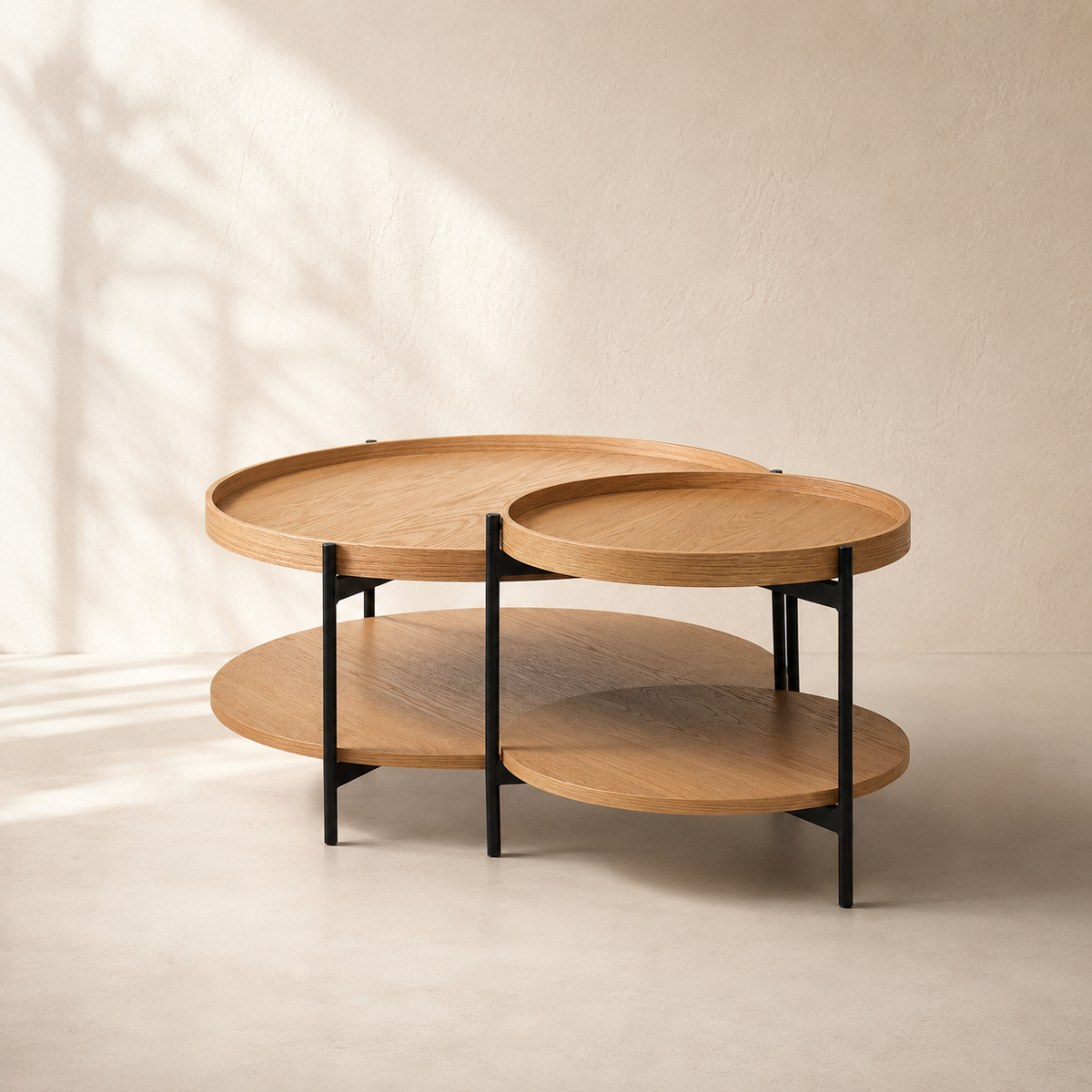 Mesa de centro redonda de madera, 50 cm