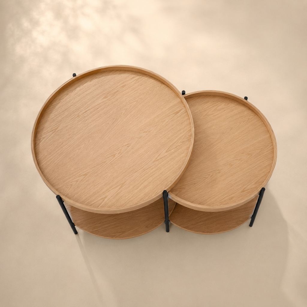 Mesa de centro redonda de madera, 50 cm