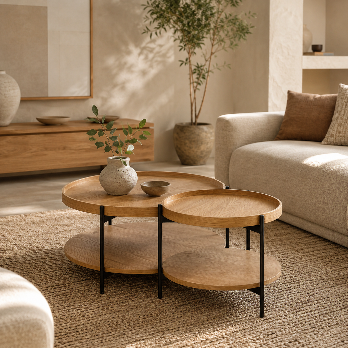 Mesa de centro redonda de madera, 50 cm