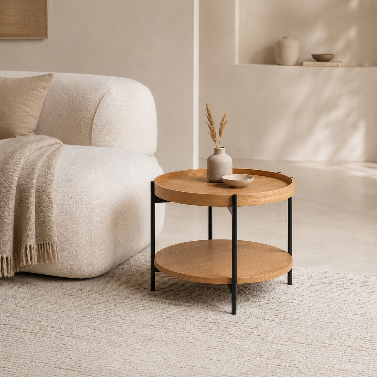 Mesa de centro redonda de madera, 50 cm