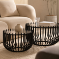Set of 2 round coffee tables, glass top, 68 cm