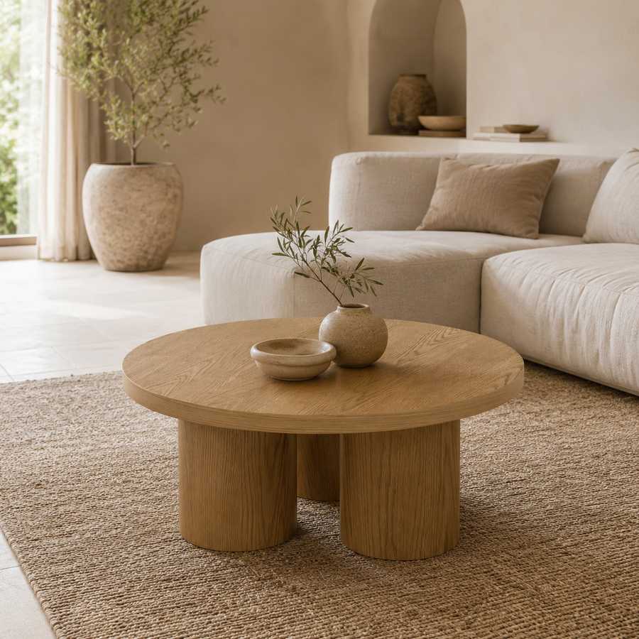 Mesa de centro Solalia, madera, Ø100 cm