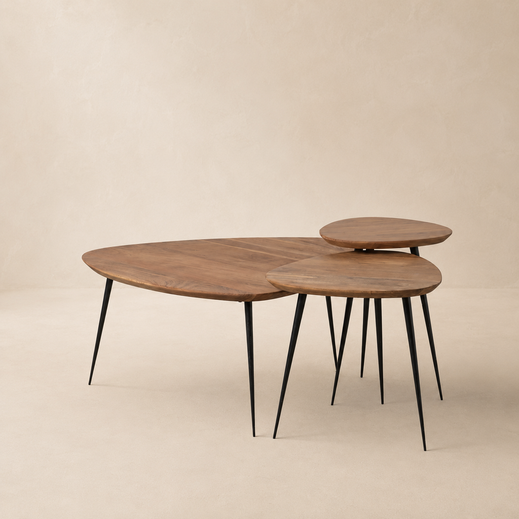 Set of 3 rectangular wooden coffee tables, 86 cm