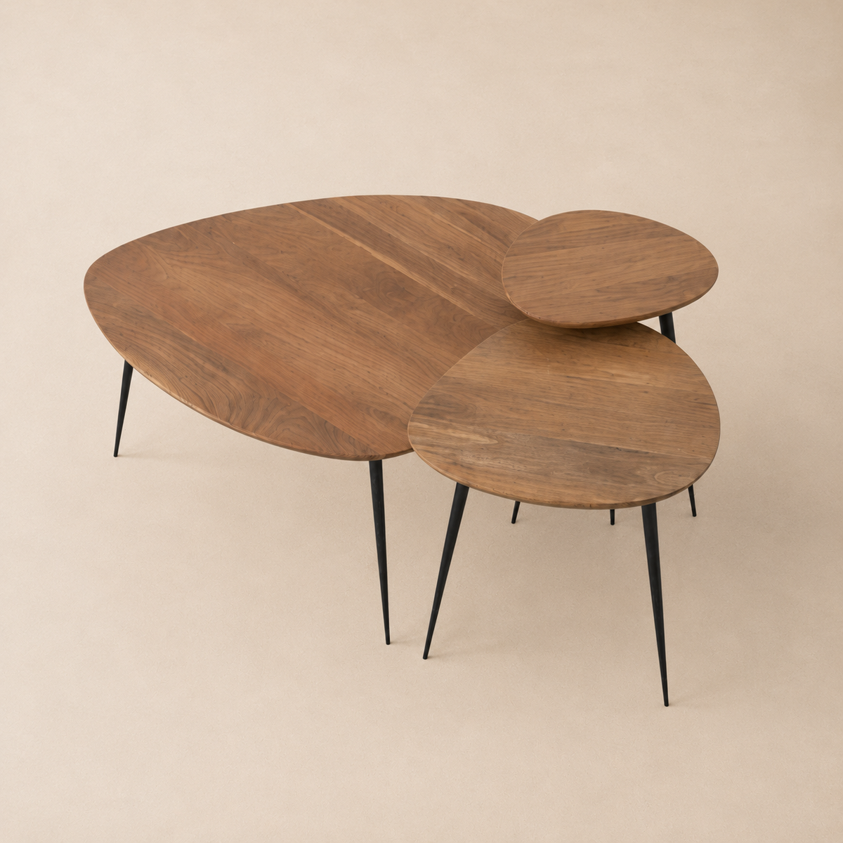 Set de 3 mesas de centro rectangulares de madera, 86 cm