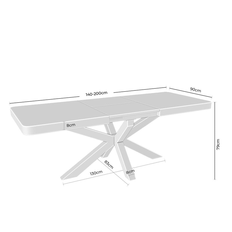 Mesa Veria, tapa de madera y patas de metal negro, extensible, 140 × 90 cm