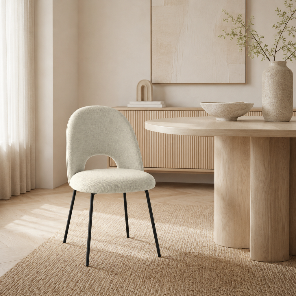 Silla de comedor tapizada, pata metálica