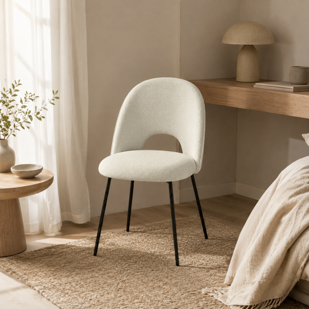 Silla de comedor tapizada, pata metálica