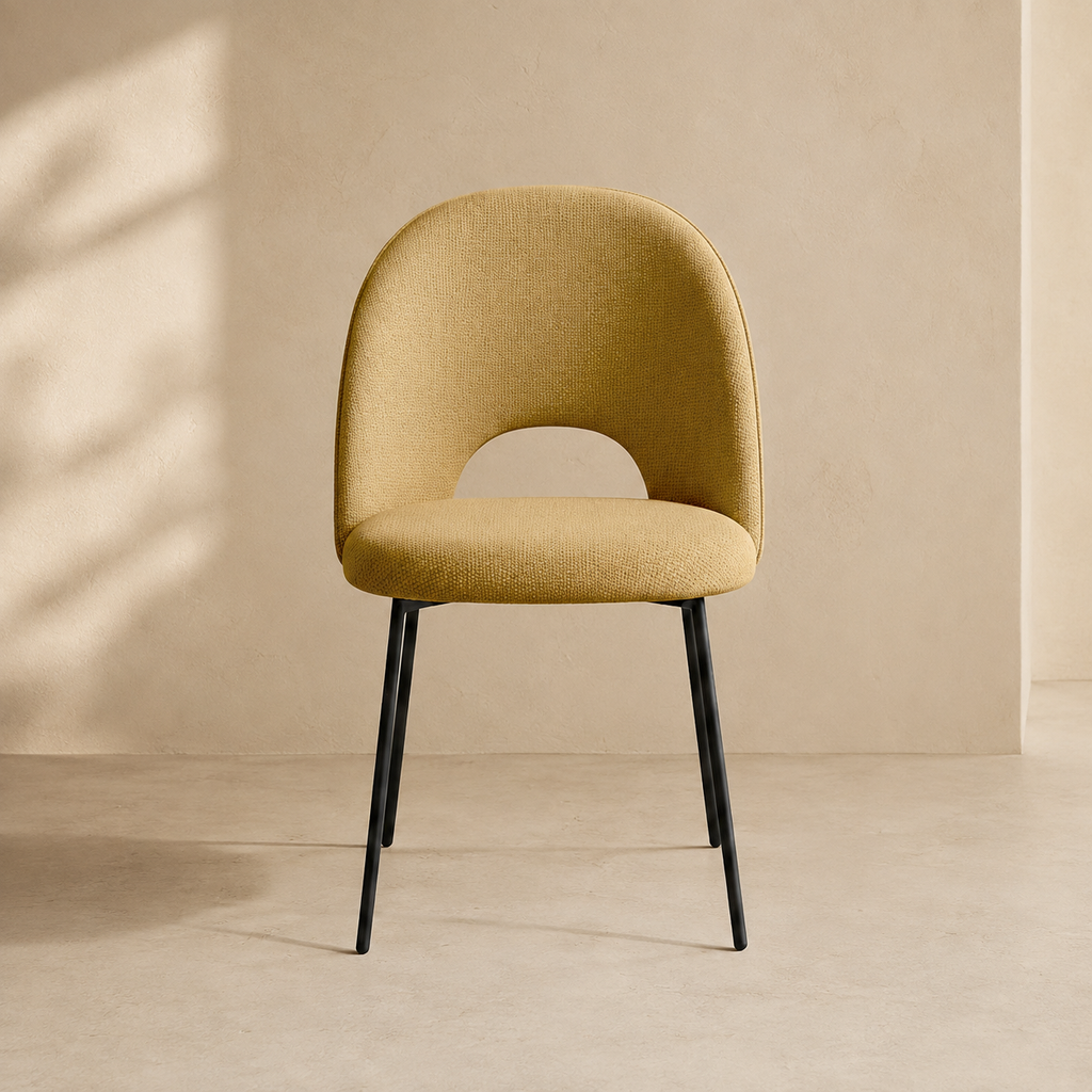 Silla de comedor tapizada, pata metálica