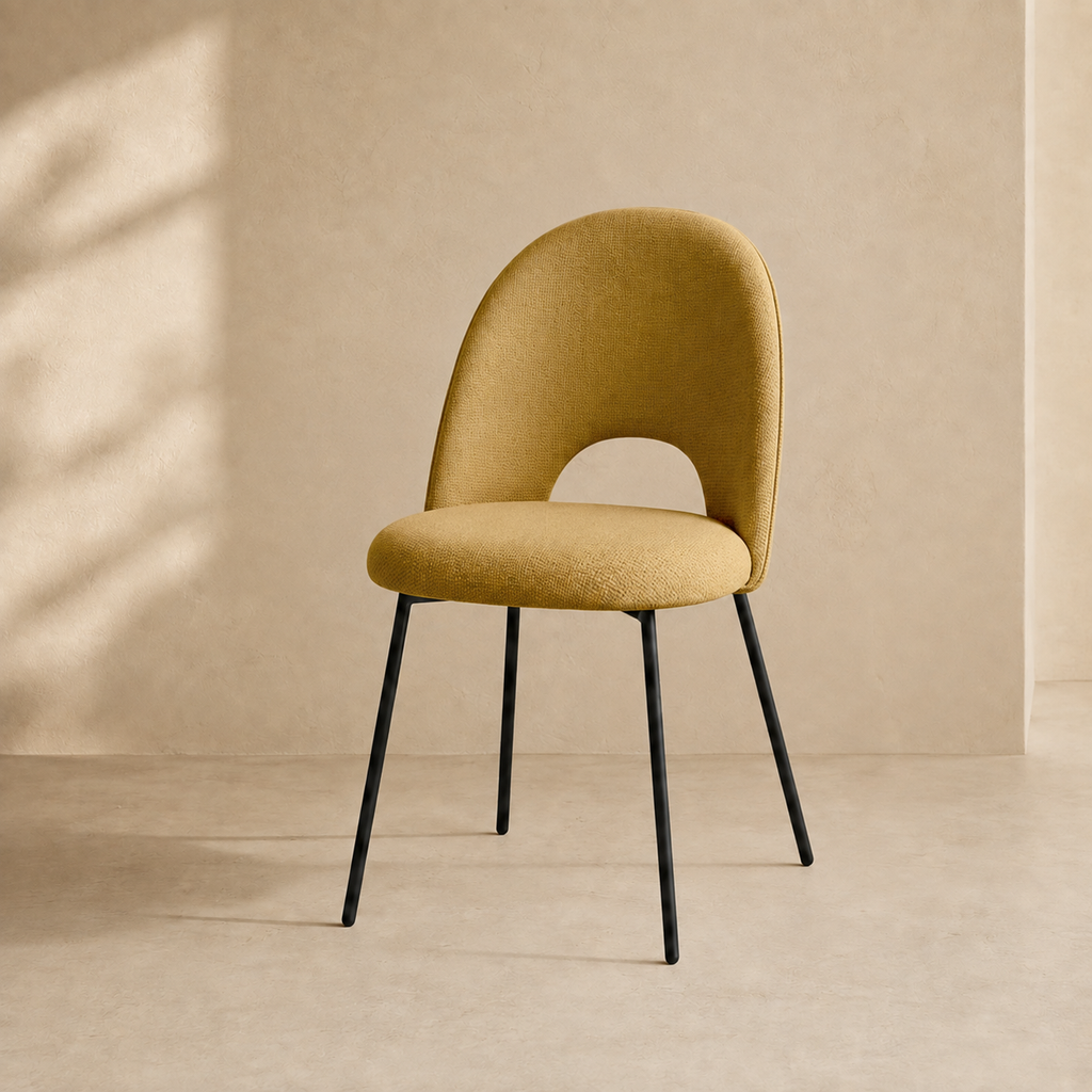 Silla de comedor tapizada, pata metálica