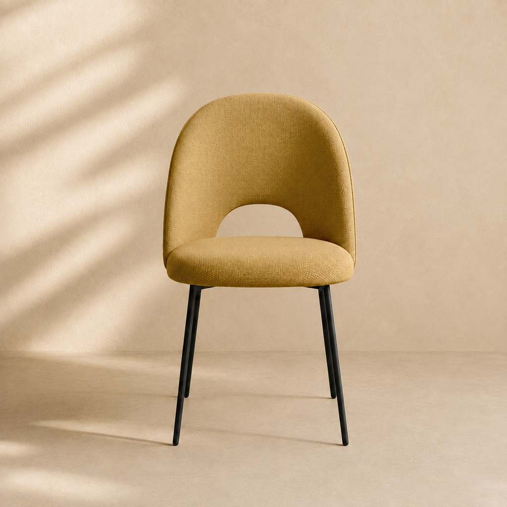 Silla de comedor tapizada, pata metálica