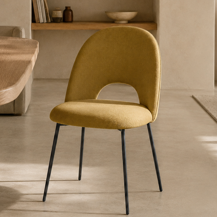 Silla de comedor tapizada, pata metálica
