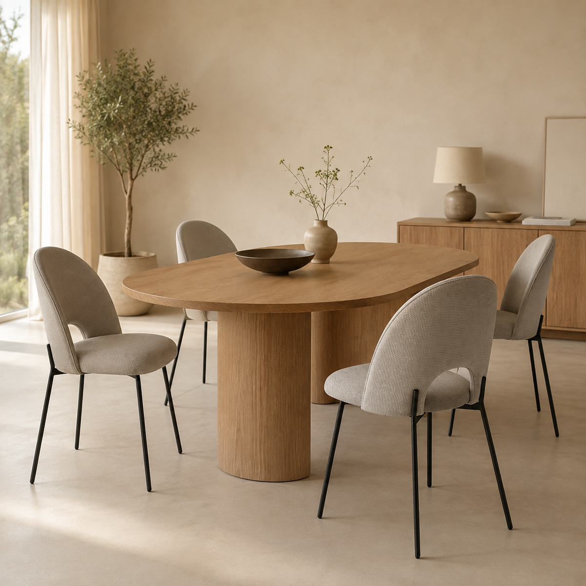 Silla de comedor tapizada, pata metálica