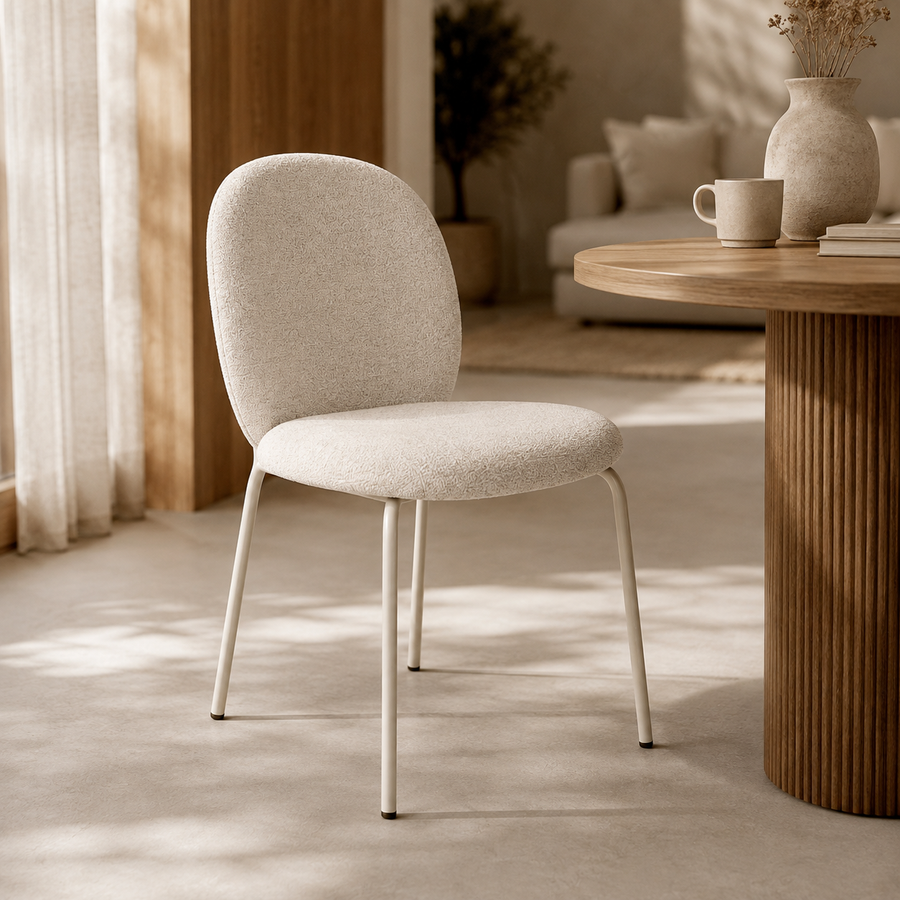 Upholstered dining chair, beige metal leg