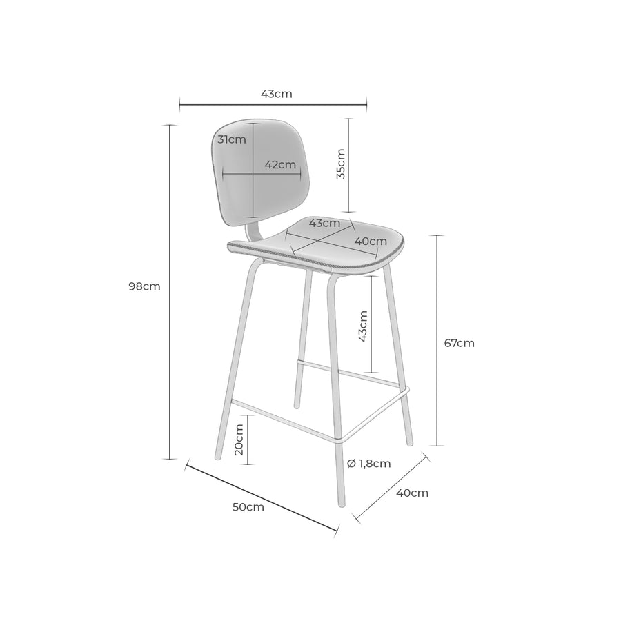 Low upholstered stool with backrest