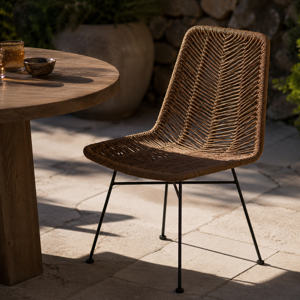 Silla de comedor para interior y exterior, estructura de acero