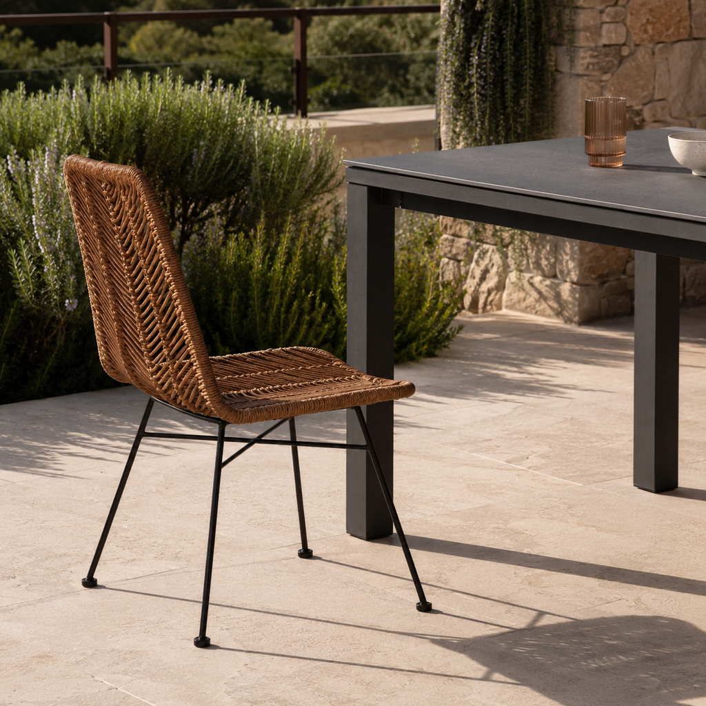 Silla de comedor para interior y exterior, estructura de acero