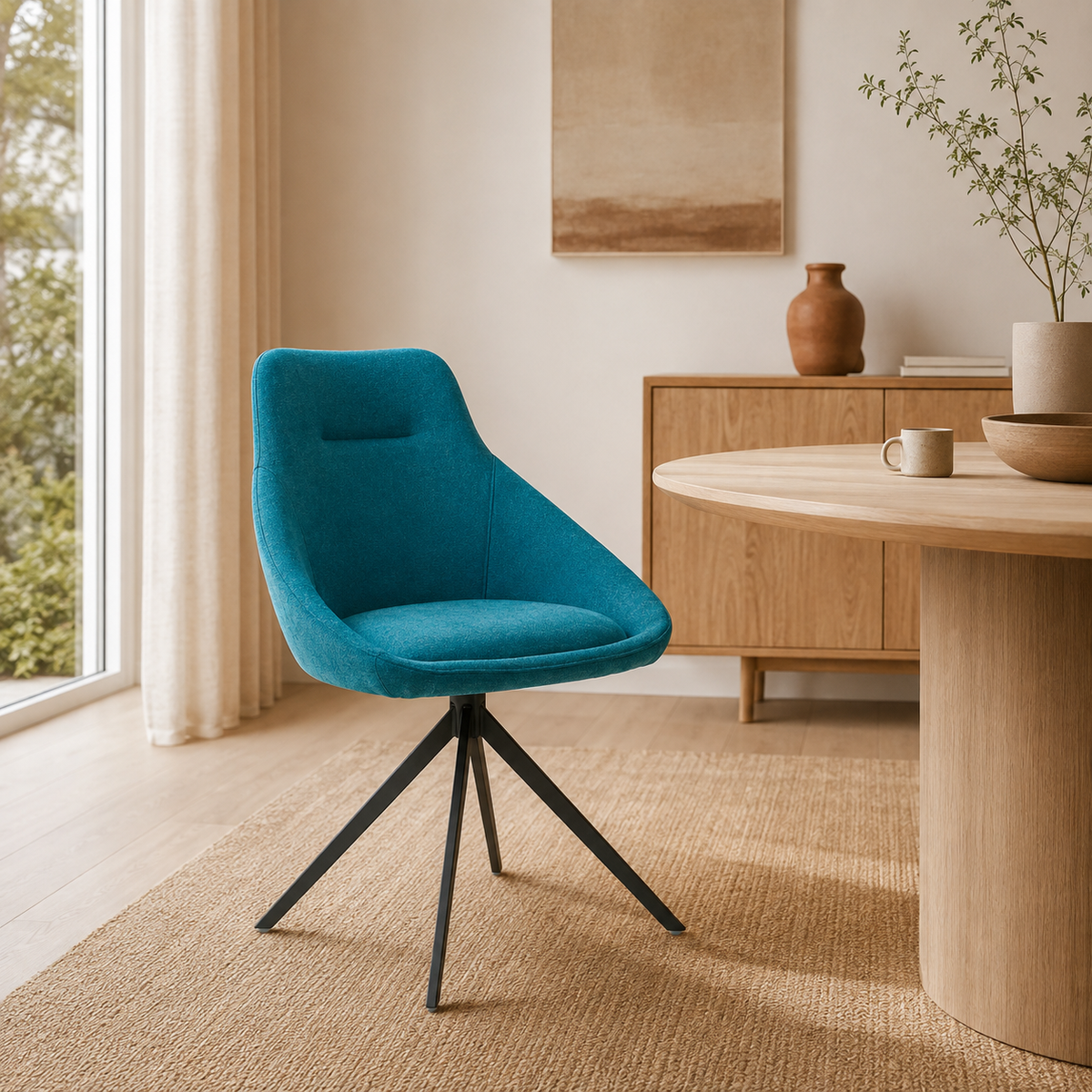 Silla de comedor tapizada, pata metálica