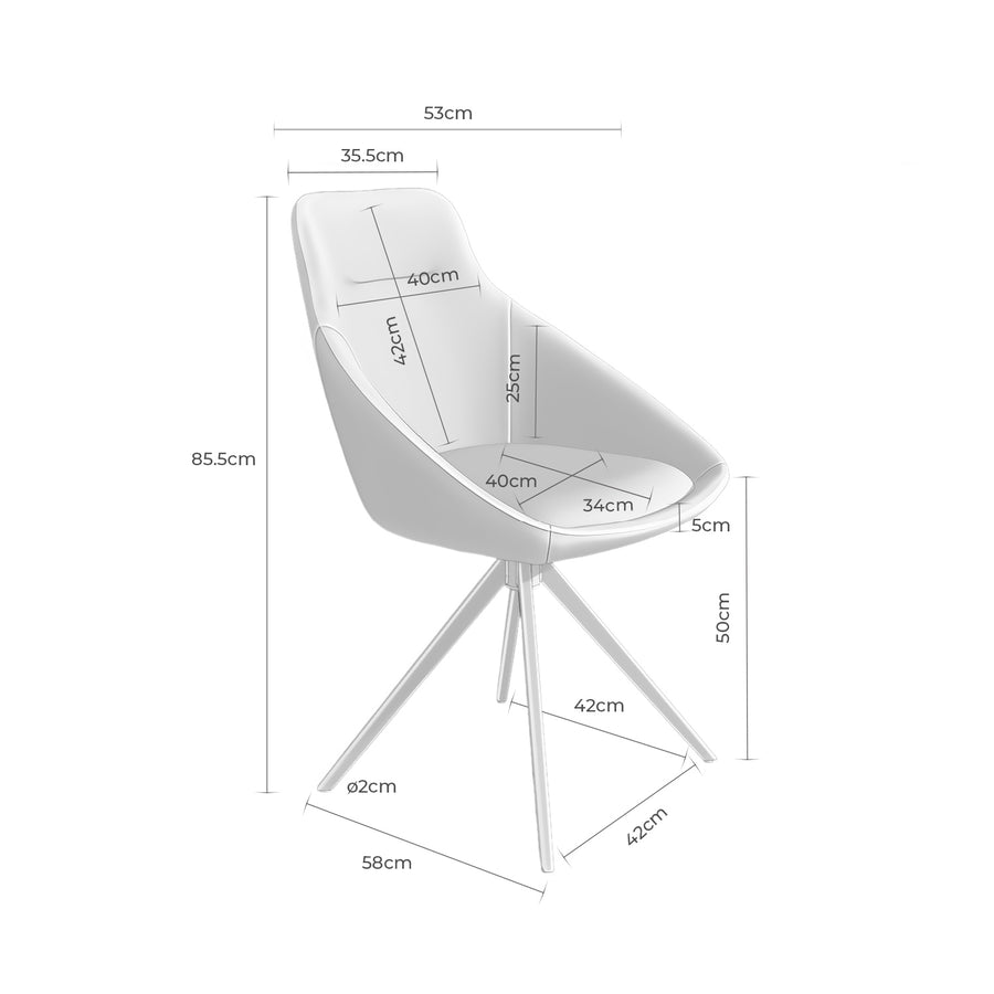 Silla Ría, tapizada, giratoria, patas de metal