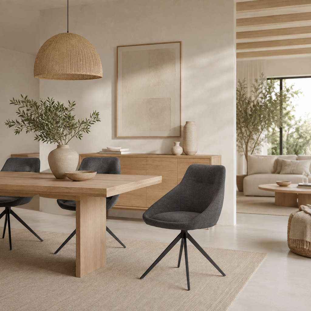 Silla de comedor tapizada, pata metálica