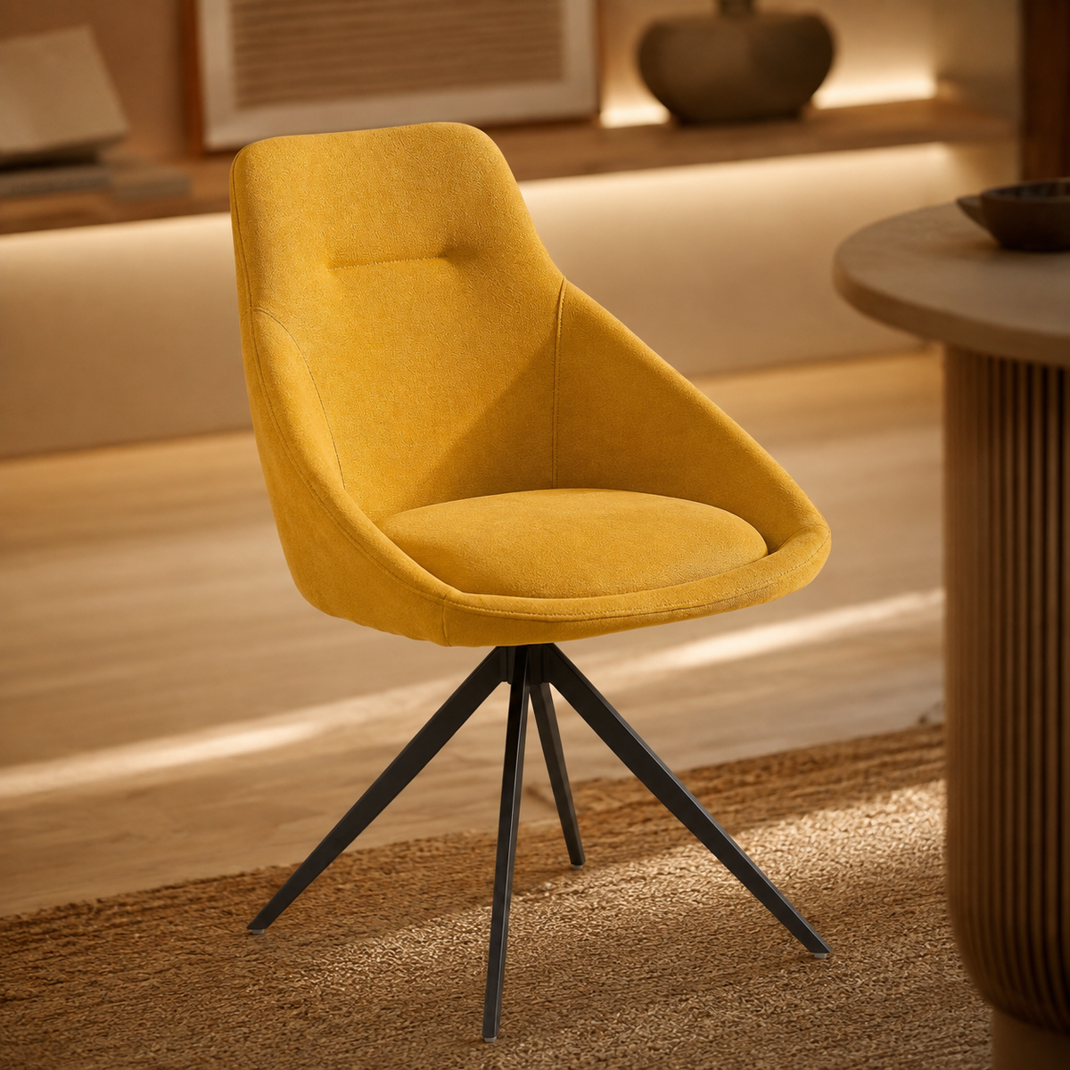 Silla de comedor tapizada, pata metálica