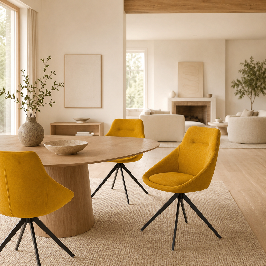 Silla de comedor tapizada, pata metálica