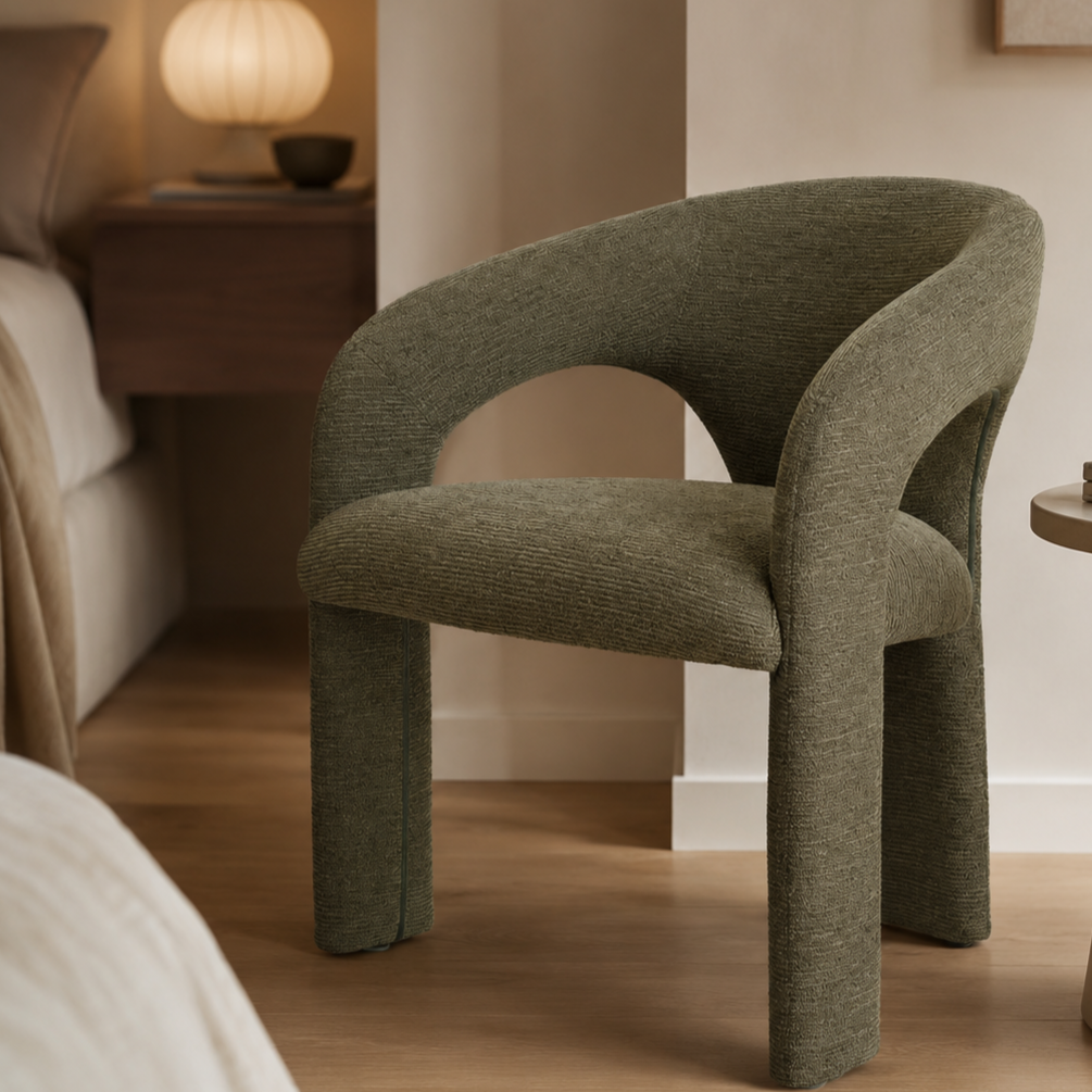 Silla de comedor tapizada, pata metálica