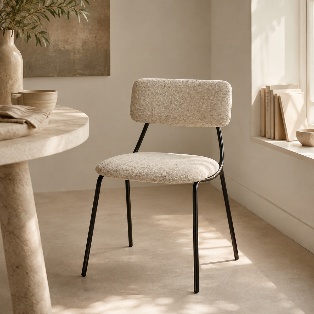 Upholstered dining chair, metal leg