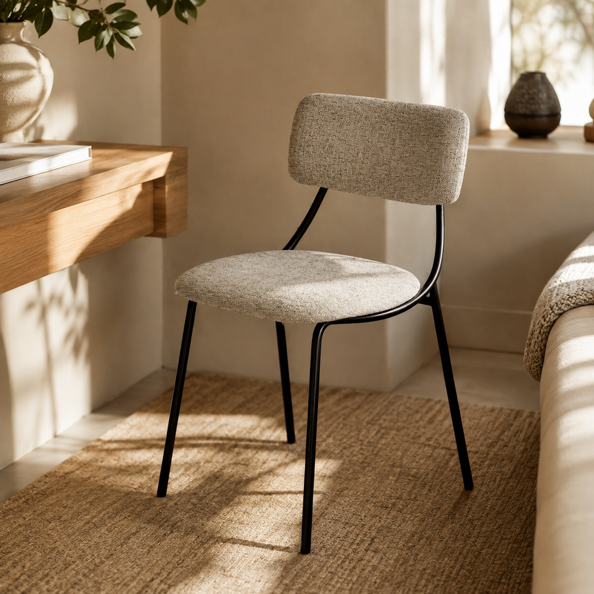 Upholstered dining chair, metal leg