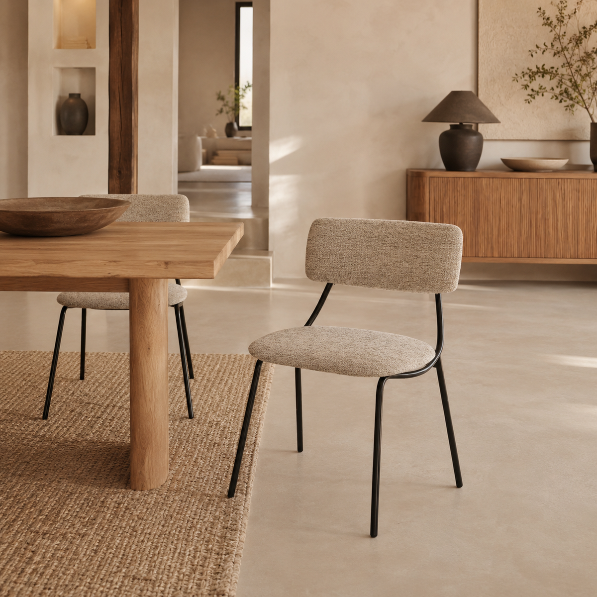 Upholstered dining chair, metal leg