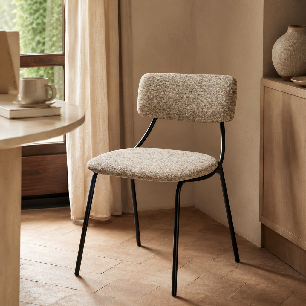Upholstered dining chair, metal leg