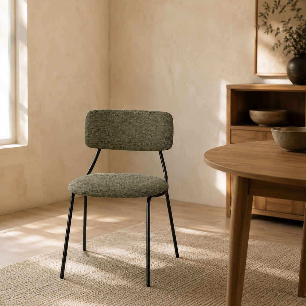 Upholstered dining chair, metal leg