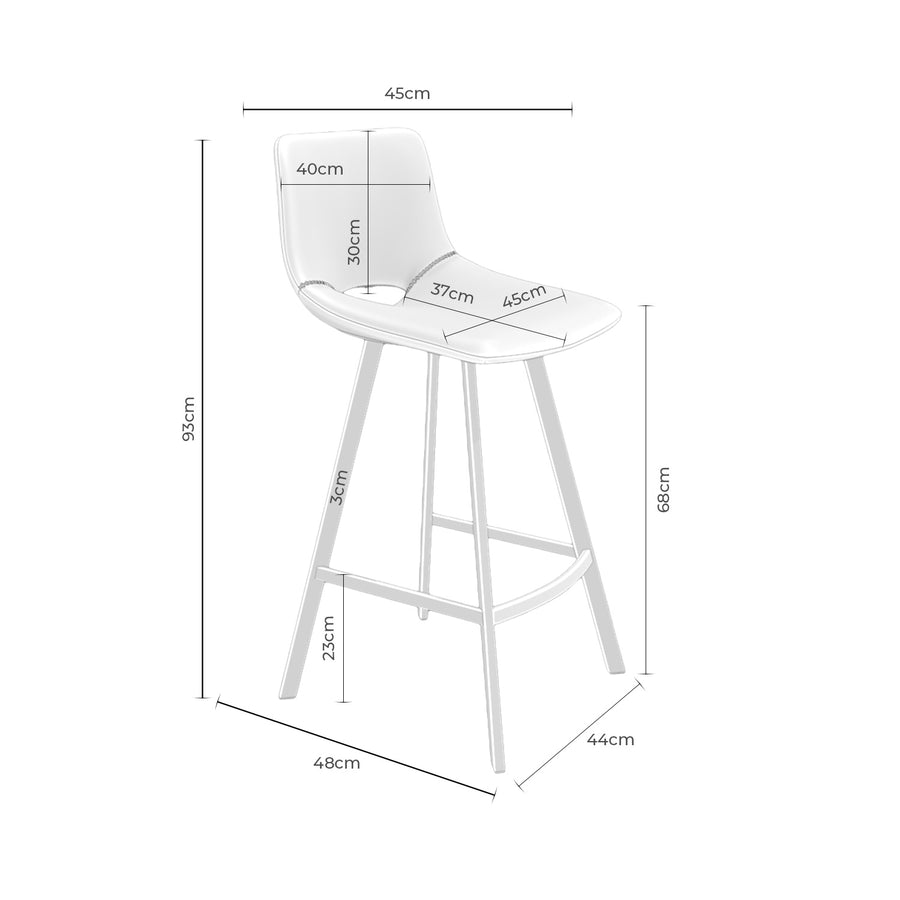 Taburete Sela, tapizado, patas de metal, asiento 65 cm