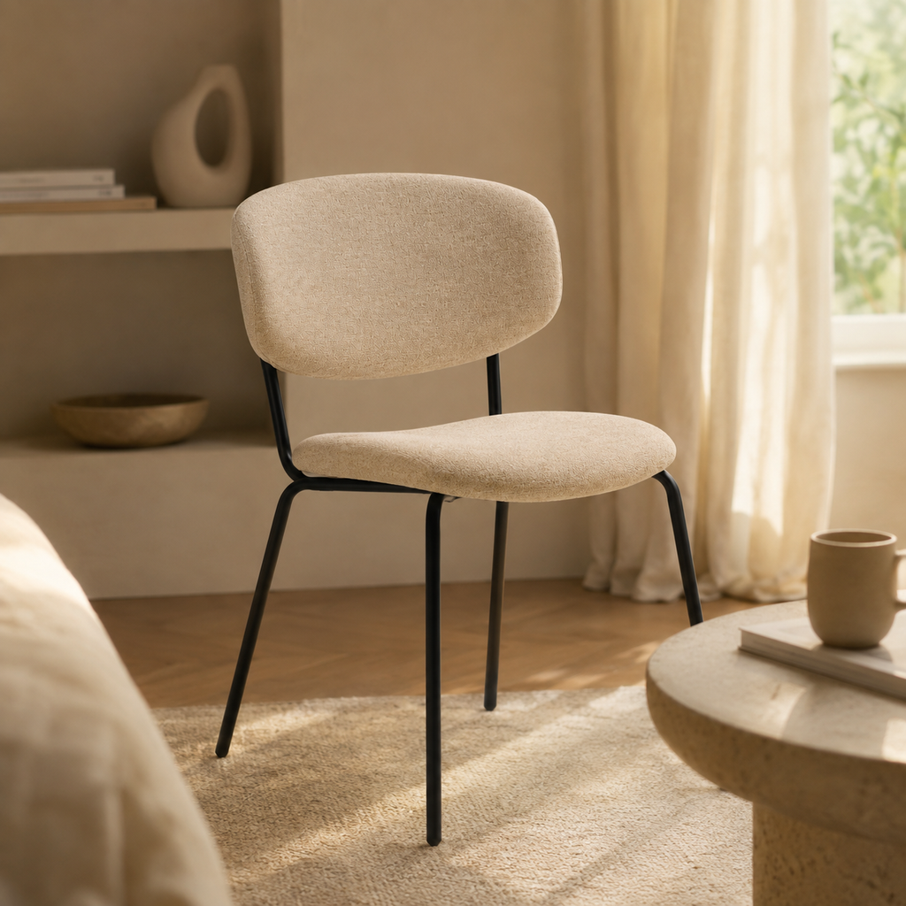 Silla de comedor tapizada, pata metálica