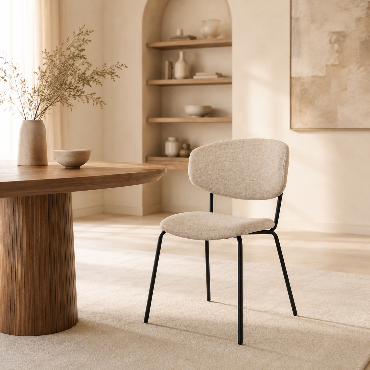 Silla de comedor tapizada, pata metálica