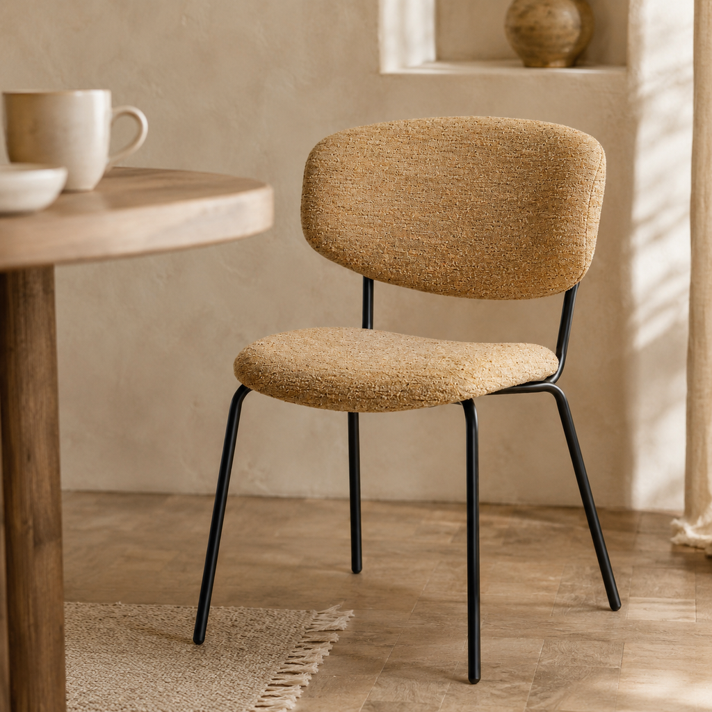 Silla de comedor tapizada, pata metálica