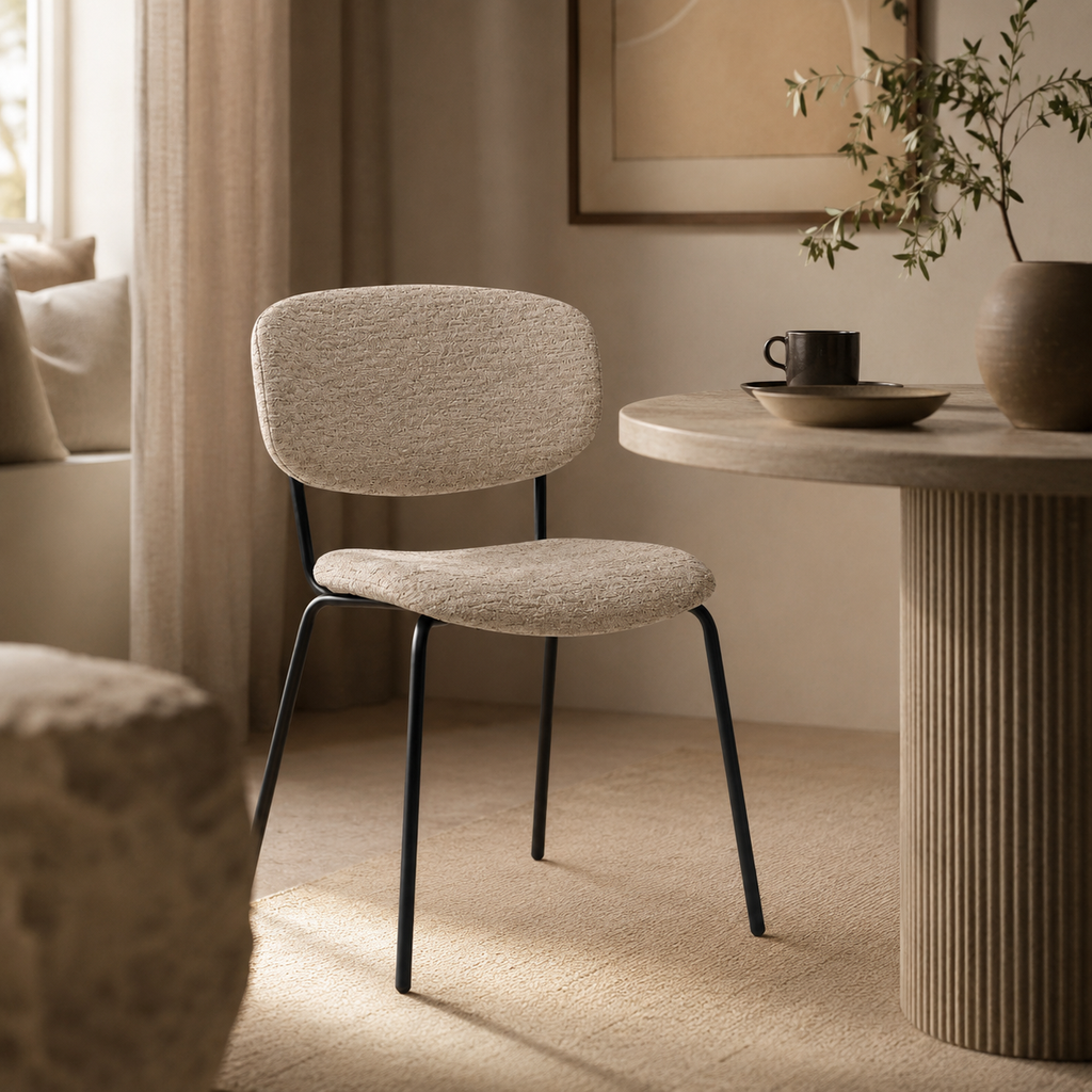 Silla de comedor tapizada, pata metálica