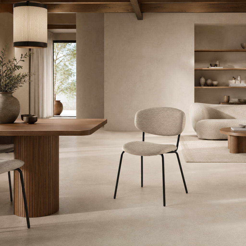 Silla de comedor tapizada, pata metálica
