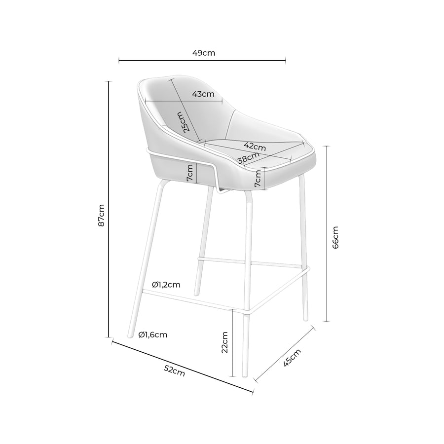Low upholstered stool with backrest
