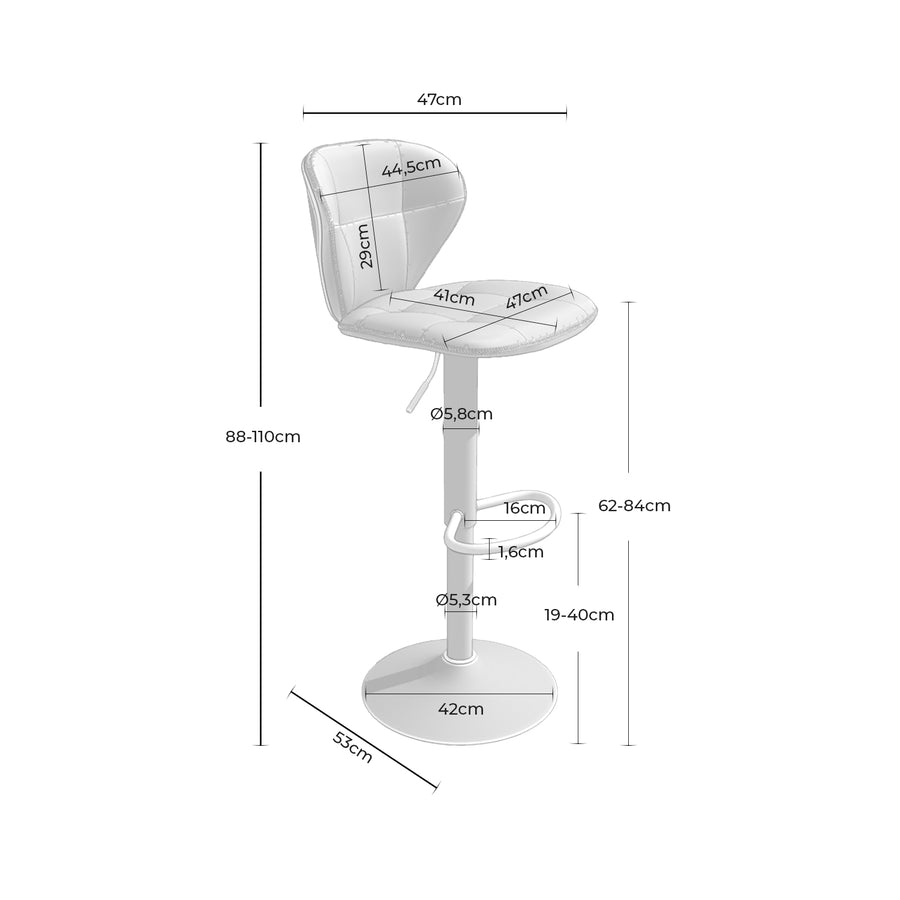 Taburete giratorio Tirena, tapizado en polipiel, patas de metal, asiento regulable 62-84 cm