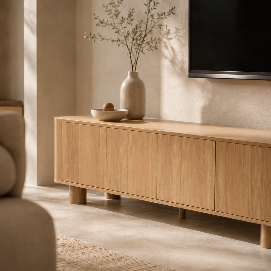 Mueble TV Coralia 4 puertas, madera, 180 × 50.5 cm