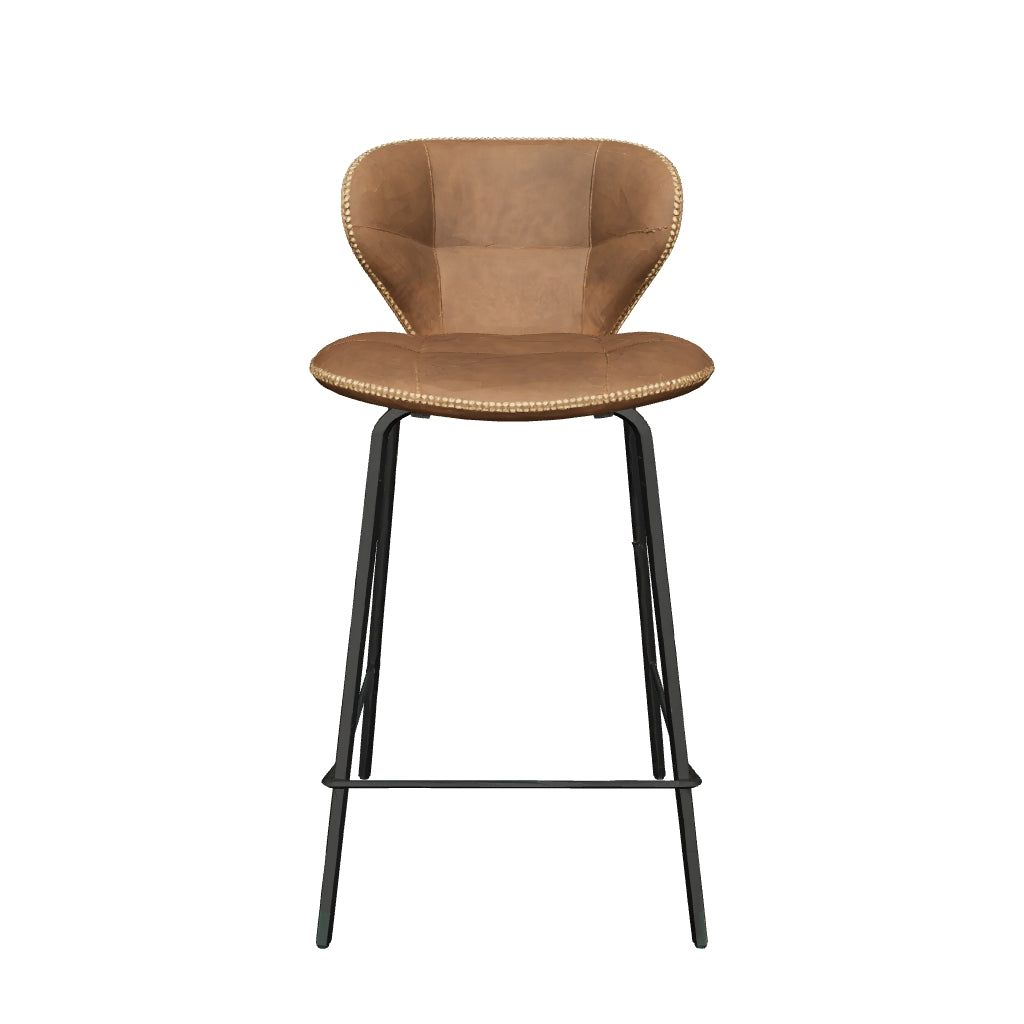 Tall upholstered faux leather stool with backrest